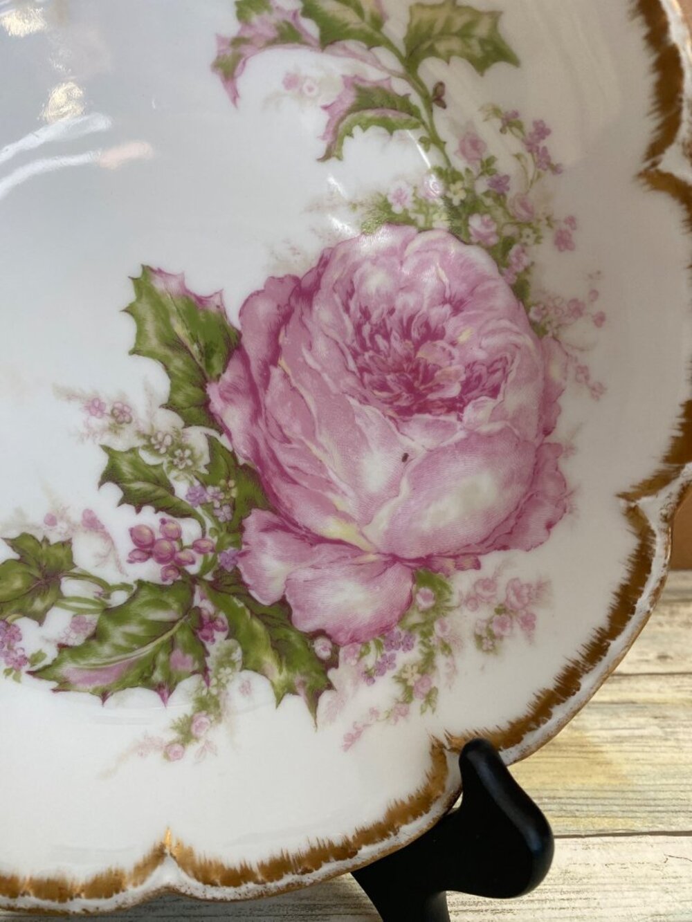 Haviland Limoges H90 Christmas Rose Double Gold 9" Round Serving Bowl Antique - Picture 11 of 13